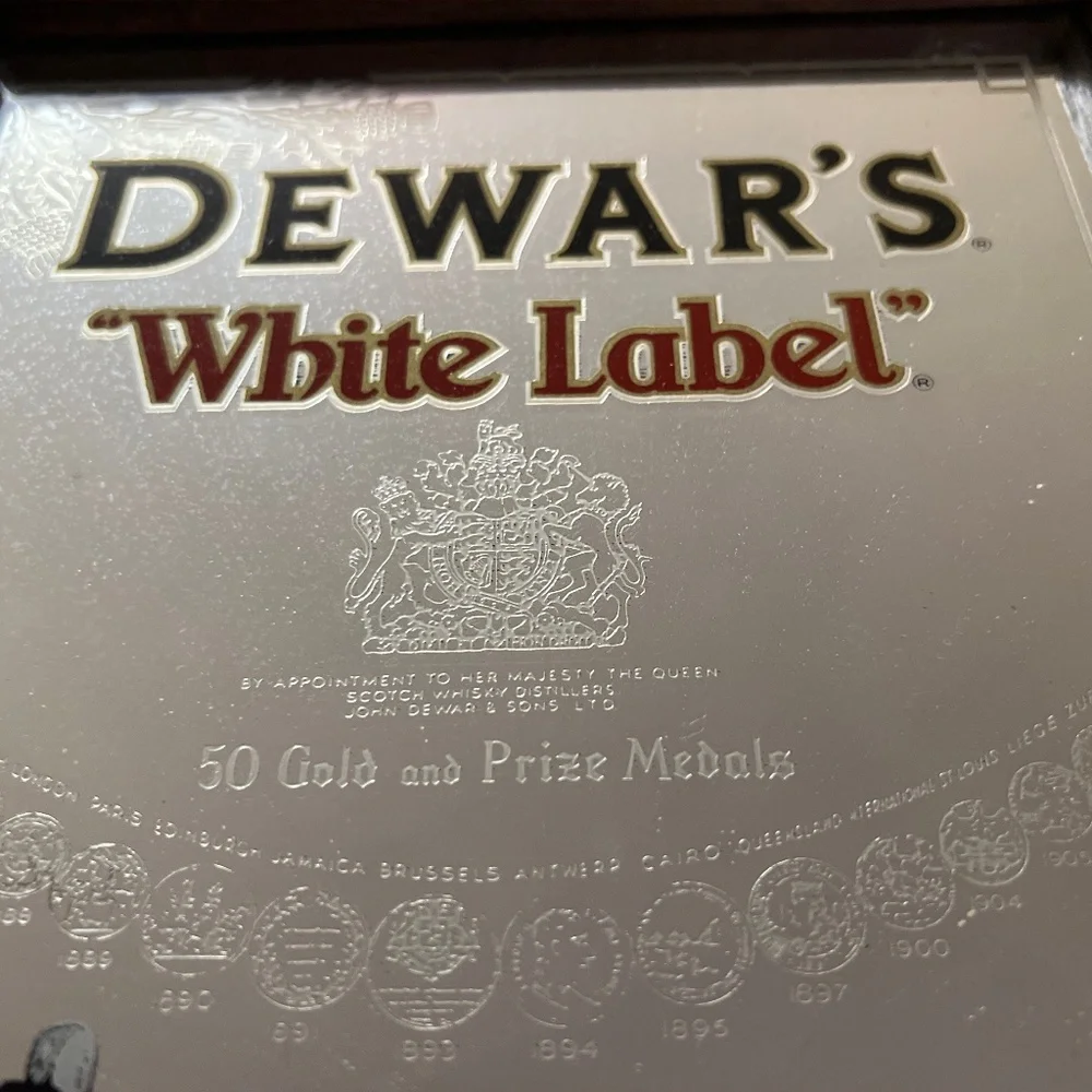 Vintage Scotch Whisky Dewars White Label Bagpiper Framed Mirror Sign 14
